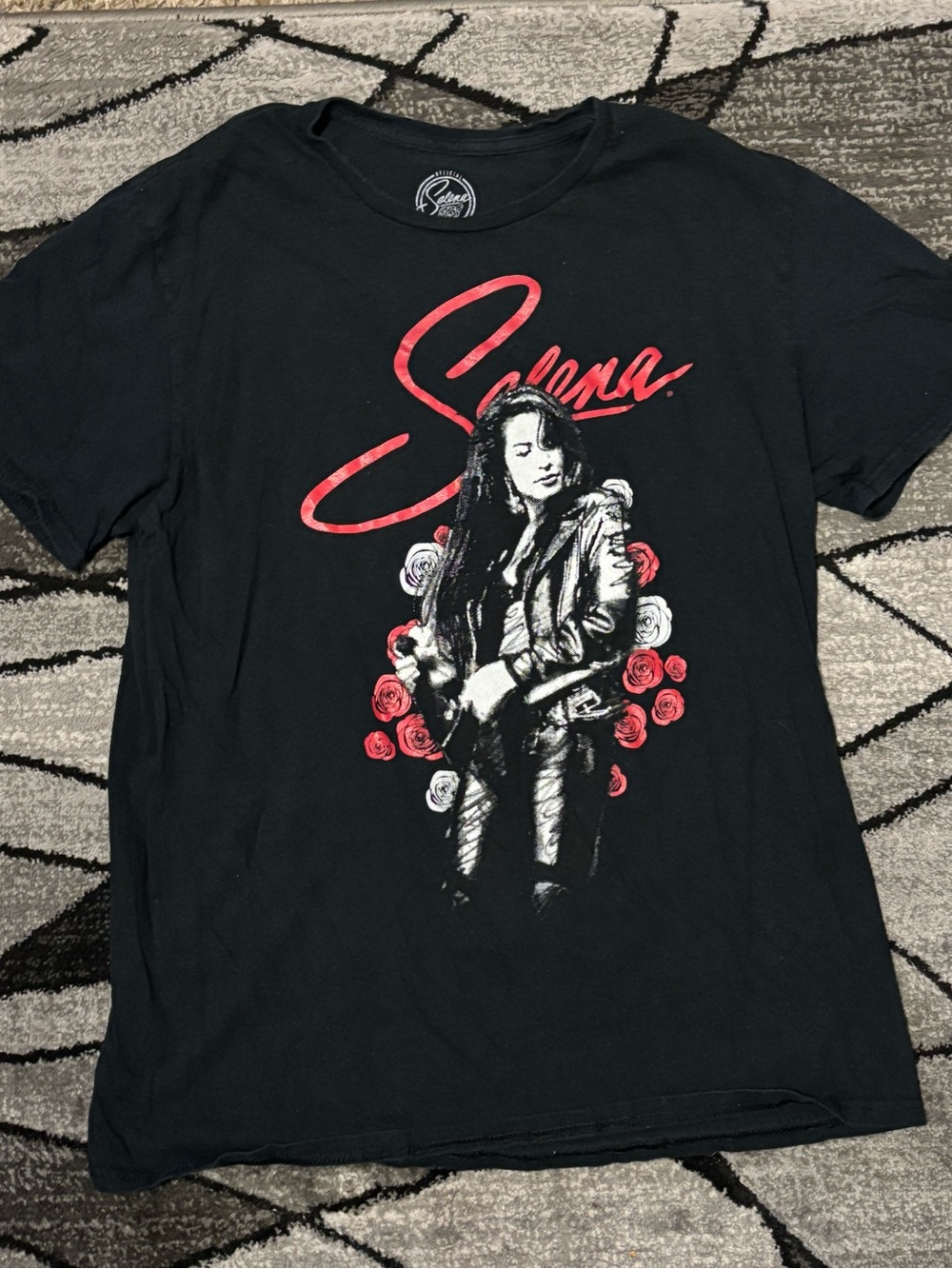 Black Short-Sleeve Graphic Tee with Red Accents